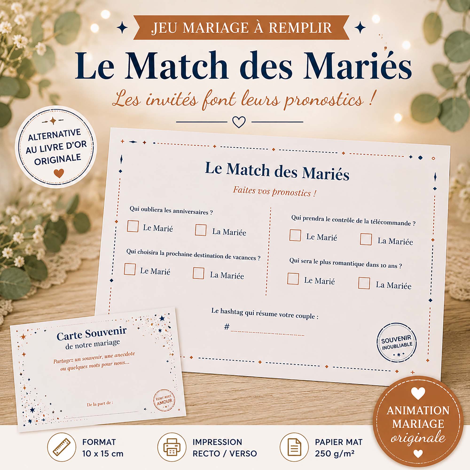 Carte souvenir a remplir mariage 